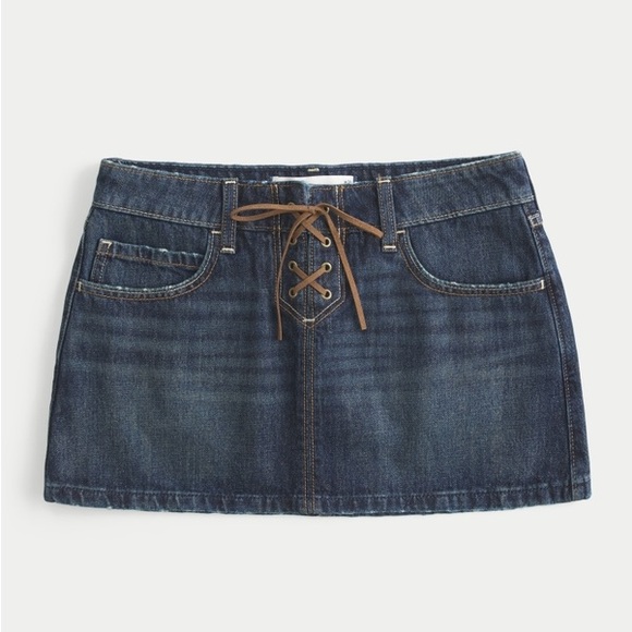 Hollister Dresses & Skirts - Hollister Low-Rise Lace-Up Denim Mini Skort